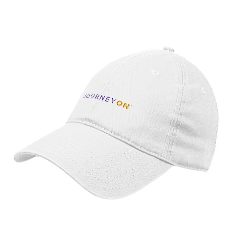  White Unstructured Adjustable Low Profile Hat - Journey On Wordmark