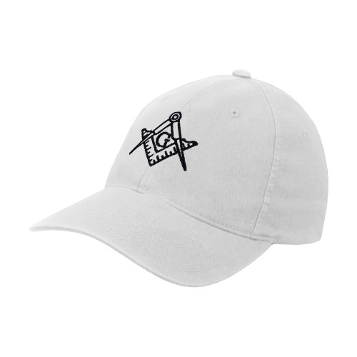  White Flexfit Structured Low Profile Hat - Square and Compass with G