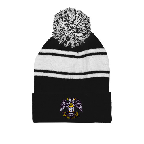  Black/White Two Tone Knit Pom Beanie w/Cuff - Spes Mea In Deo Est