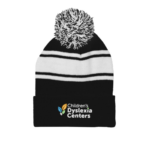  Black/White Two Tone Knit Pom Beanie w/Cuff - CDC Primary
