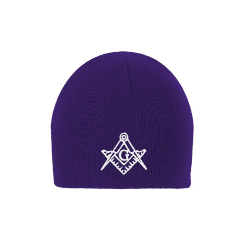  Purple Knit Beanie - Square and Compass with G