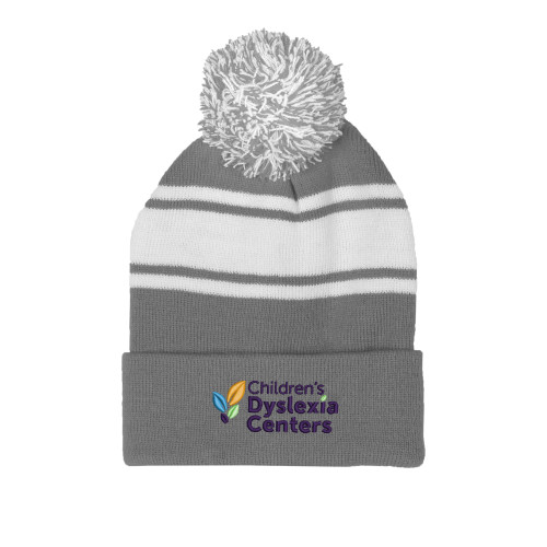  Grey/White Two Tone Knit Pom Beanie w/Cuff - CDC Primary