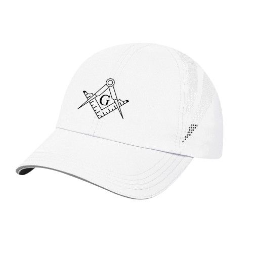  White Performance Cap - Square and Compass with G