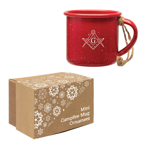  Red Mini Campfire Mug Ornament - Square and Compass with G Engraved