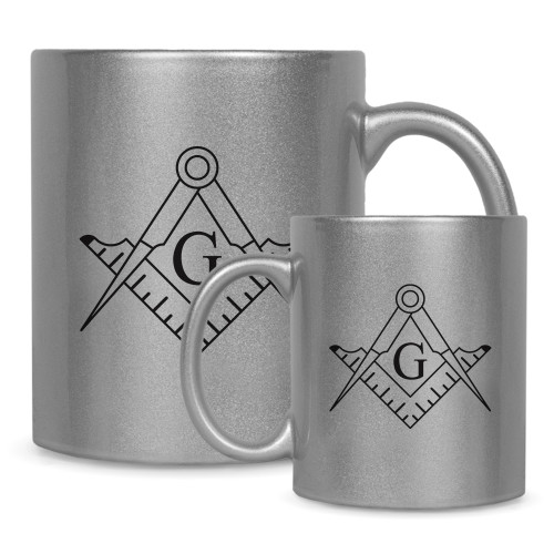  Full Color Silver Metallic Mug 11oz - Square and Compass with G