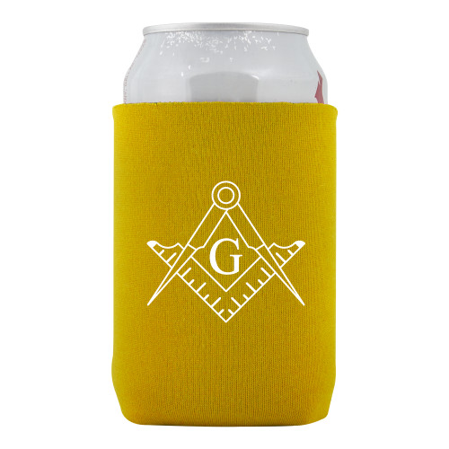  Neoprene Gold Can Holder - Square and Compass with G
