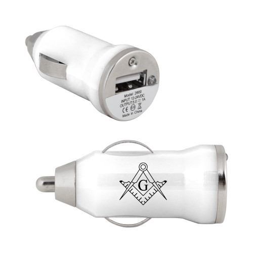  On the Go White Car Charger - Square and Compass with G