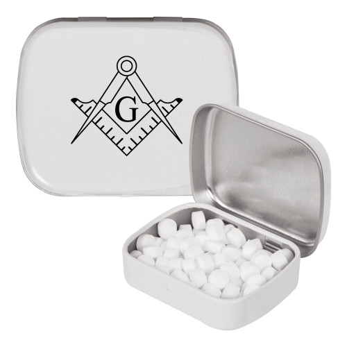  White Rectangular Peppermint Tin - Square and Compass with G