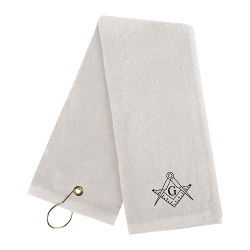  White Golf Towel - Square and Compass with G