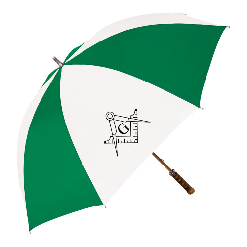  64 Inch Kelly Green/White Umbrella - Square and Compass with G