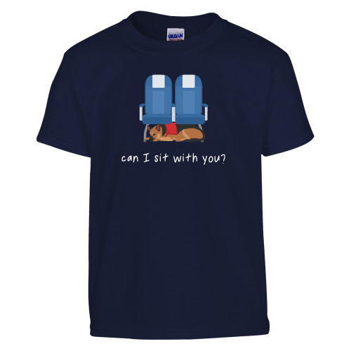  Youth Navy T Shirt - Can I Sit With You Wordmark with Sleeping Dog