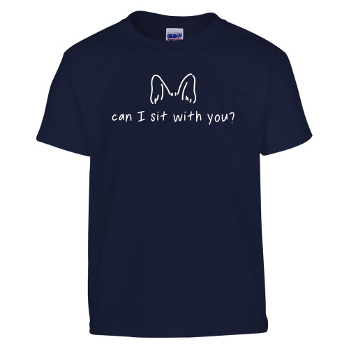  Youth Navy T Shirt - Can I Sit With You Wordmark with Silhouette Dog Ears
