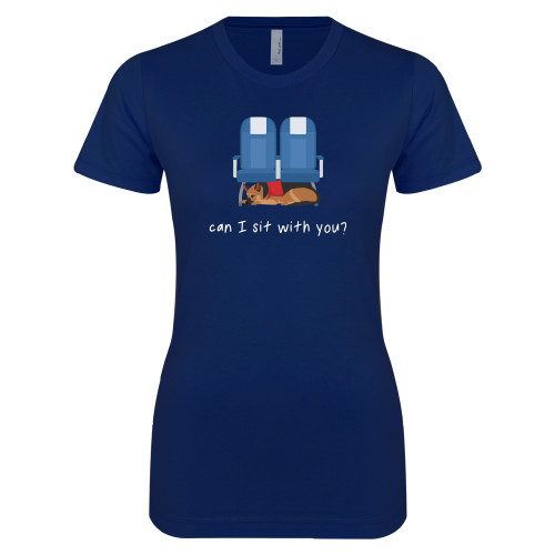  Next Level Womens Navy Boyfriend Tee - Can I Sit With You Wordmark with Sleeping Dog