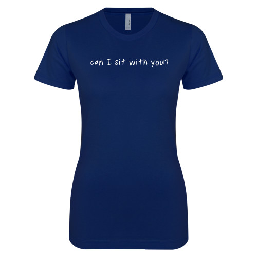  Next Level Womens Navy Boyfriend Tee - Can I Sit With You Wordmark