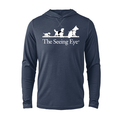  Navy Heather Long Sleeve Hooded Tee - The Seeing Eye pup2harness logo