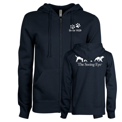  ENZA Womens Navy Fleece Full Zip Hoodie - Since 1929 with Paw Prints
