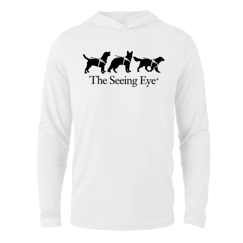  White Long Sleeve Hooded Tee - The Seeing Eye 3 Dogs in Harness Logo