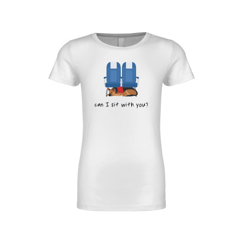  Next Level Girls White Fashion Fit T Shirt - Can I Sit With You Wordmark with Sleeping Dog