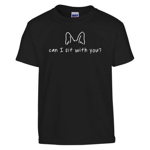  Youth Black T Shirt - Can I Sit With You Wordmark with Silhouette Dog Ears