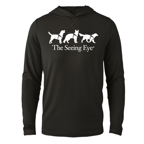  Black Long Sleeve Hooded Tee - The Seeing Eye 3 Dogs in Harness Logo