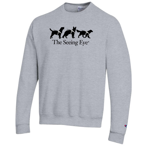  Champion Heather Grey Fleece Crew - The Seeing Eye 3 Dogs in Harness Logo