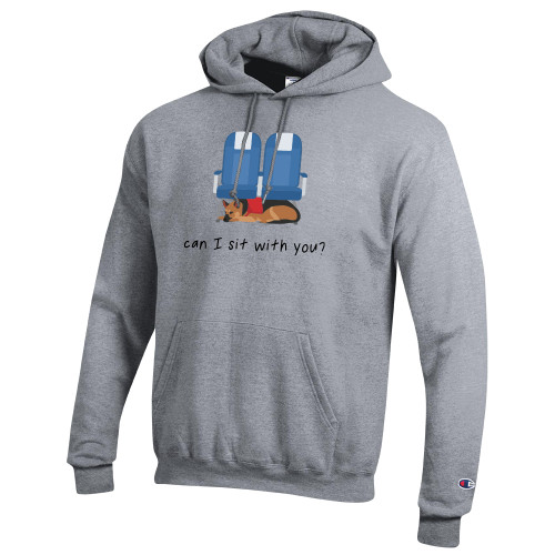  Champion Heather Grey Fleece Hoodie - Can I Sit With You Wordmark with Sleeping Dog
