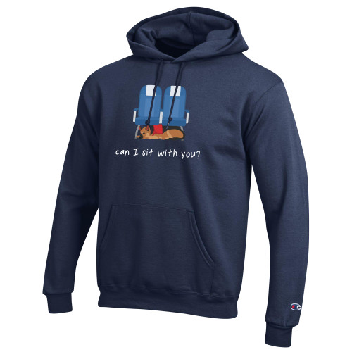  Champion Navy Fleece Hoodie - Can I Sit With You Wordmark with Sleeping Dog
