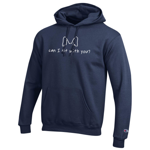  Champion Navy Fleece Hoodie - Can I Sit With You Wordmark with Silhouette Dog Ears