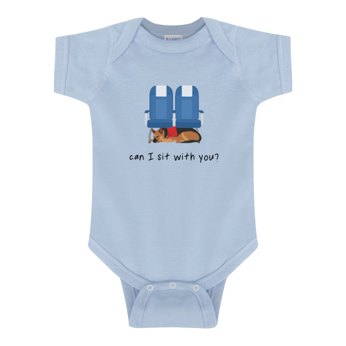  Light Blue Infant Onesie - Can I Sit With You Wordmark with Sleeping Dog