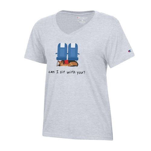  Champion Womens  Oxford Grey Core VNeck Tee - Can I Sit With You Wordmark with Sleeping Dog