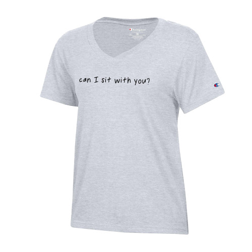  Champion Womens  Oxford Grey Core VNeck Tee - Can I Sit With You Wordmark