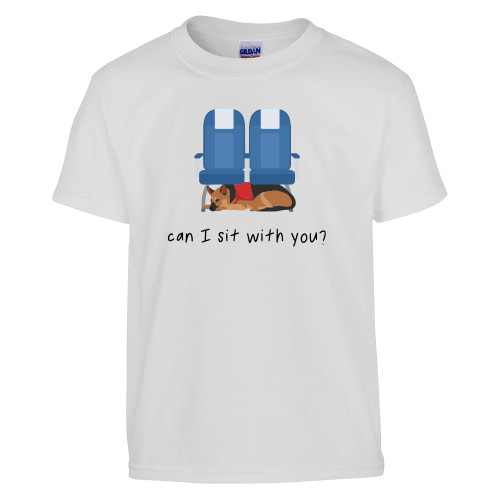  Youth White T Shirt - Can I Sit With You Wordmark with Sleeping Dog