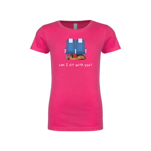  Next Level Girls Fuchsia Fashion Fit T Shirt - Can I Sit With You Wordmark with Sleeping Dog