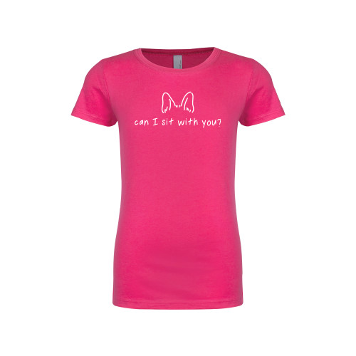  Next Level Girls Fuchsia Fashion Fit T Shirt - Can I Sit With You Wordmark with Silhouette Dog Ears