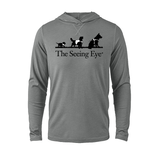  Grey Heather Long Sleeve Hooded Tee - The Seeing Eye pup2harness logo