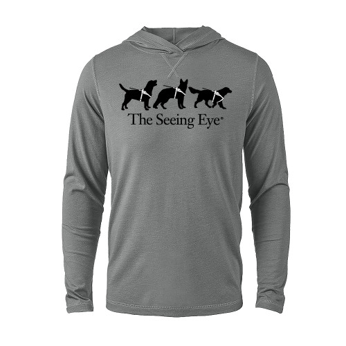  Grey Heather Long Sleeve Hooded Tee - The Seeing Eye 3 Dogs in Harness Logo