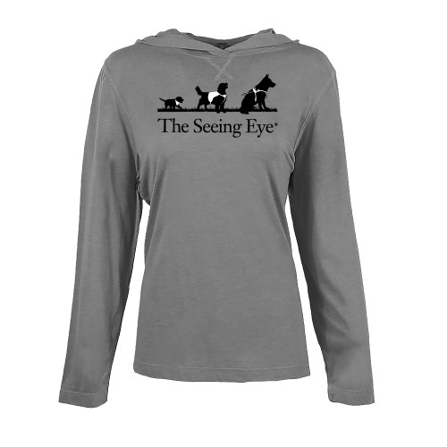  Womens Grey Heather Long Sleeve Hooded Tee - The Seeing Eye pup2harness logo