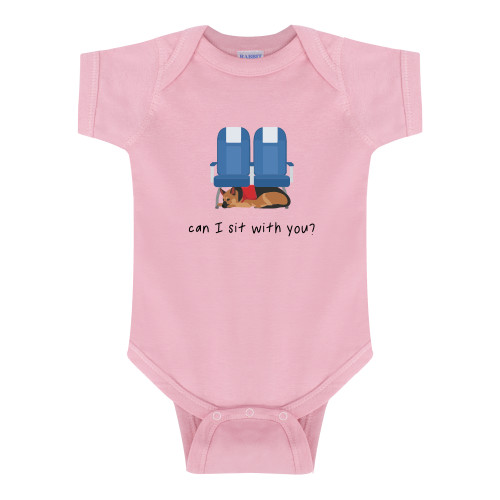  Light Pink Infant Onesie - Can I Sit With You Wordmark with Sleeping Dog