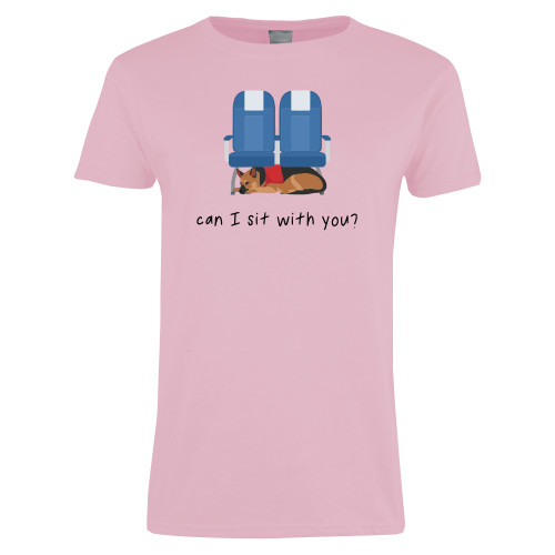  Womens Pink Short Sleeve Tee - Can I Sit With You Wordmark with Sleeping Dog