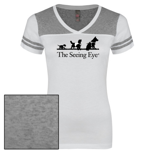 The Seeing Eye Womens White/Heather Grey Varsity V Neck Tee 