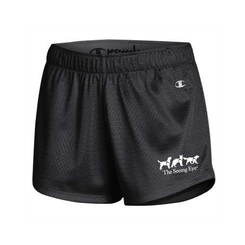  Champion Womens Black Mesh Short - The Seeing Eye 3 Dogs in Harness Logo