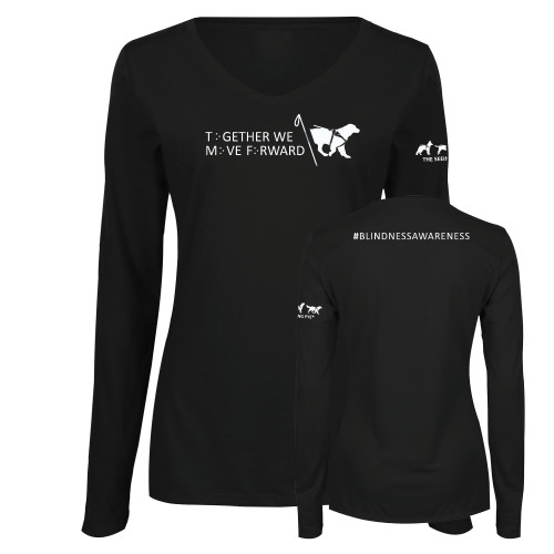  Womens Black Long Sleeve V Neck Tee  - Together We Move Forward