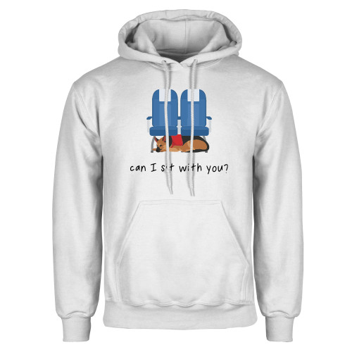  White Fleece Hoodie - Can I Sit With You Wordmark with Sleeping Dog