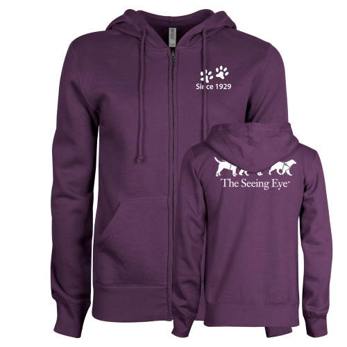  ENZA Womens Purple Fleece Full Zip Hoodie - Since 1929 with Paw Prints