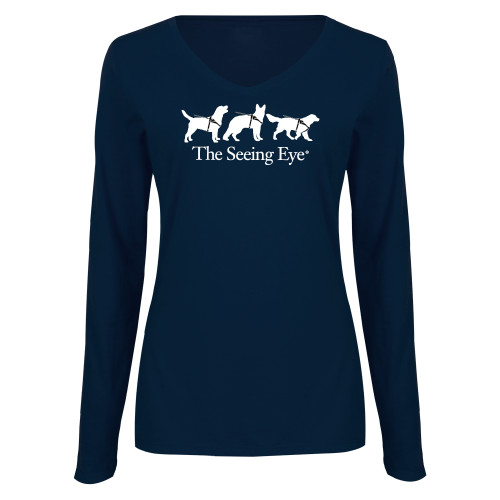 The Seeing Eye Womens Navy Long Sleeve V Neck Tee 