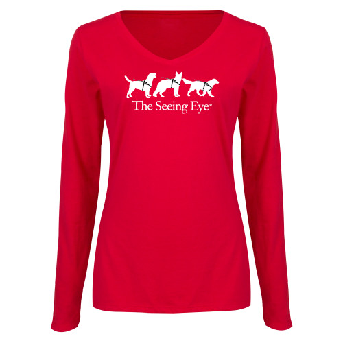 The Seeing Eye Womens Red Long Sleeve V Neck Tee 