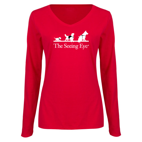 The Seeing Eye Womens Red Long Sleeve V Neck Te