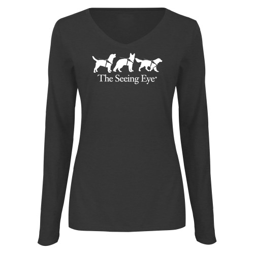 The Seeing Eye Womens Dark Heather Long Sleeve V Neck Te