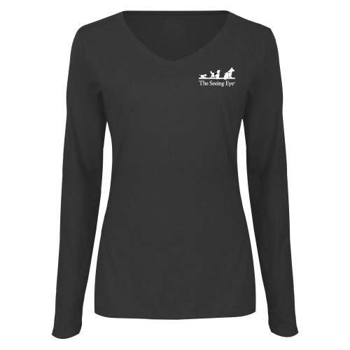 The Seeing Eye Womens Dark Heather Long Sleeve V Neck Te