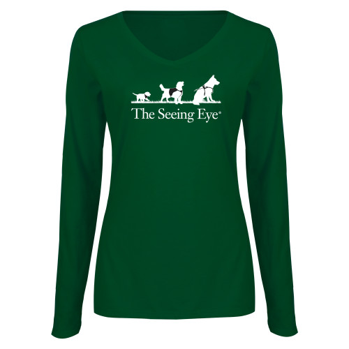 The Seeing Eye Womens Dark Green Long Sleeve V Neck Tee 